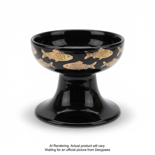 Black & Gold Fish Print Elevated Ceramic Bowl for Cats