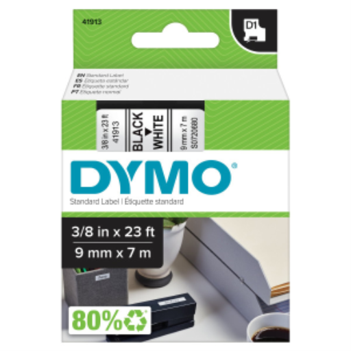 DYMO D1 Standard Labeling Tape for LabelManager Label Makers, Black print on White tape, 3/8'' W x 23' L, 1 cartridge