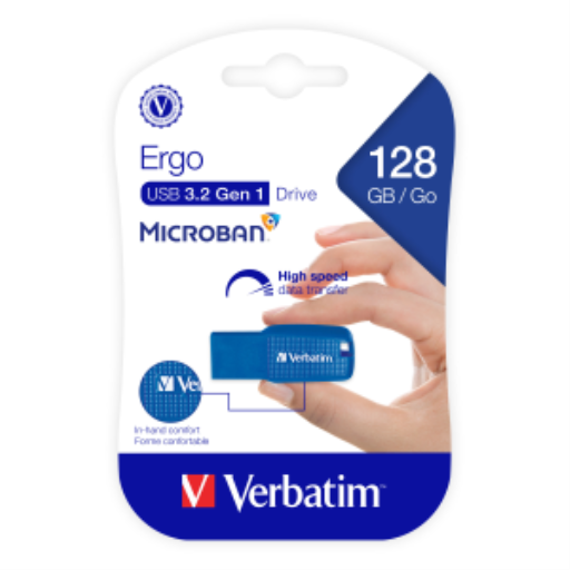 Clé USB 3.0 ergonomique Verbatim de 128 Go - Bleue