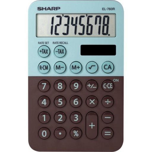 CALCULATRICE À AFFICHAGE XL-8 CHIFFRES SHARP EL760RBMT - CHOCOLAT MENTHE
