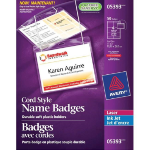 NAME BADGE KIT, CONVENTION STYLE WITH CORD 4" X 3", 6/S