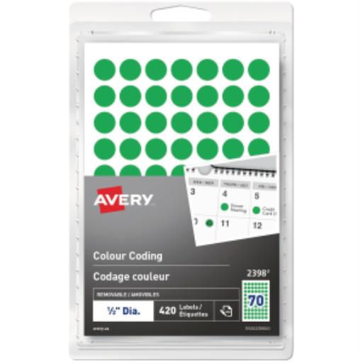 2398 Avery® Removable Colour Coding Labels Handwrite, ½"  Green / Removable