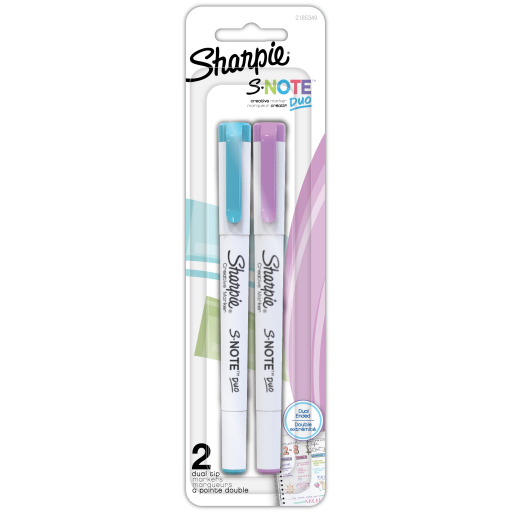 Sharpie S-Note Duo Dual-Ended Creative Markers, Part Highlighter, Part Art Marker, Assorted Colours, Fine and Chisel Tips, 2 Count