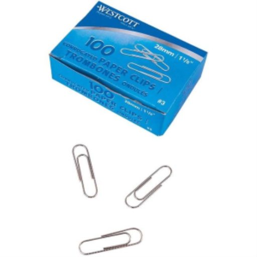 Nickel Plated Paper Clips 1-1/8" – 28 mm Corrugated/Non Slip - 100 Per Box / Trombones nickelés 1-1/8" – 28 mm ondulés/antidérapants - 100 par boîte