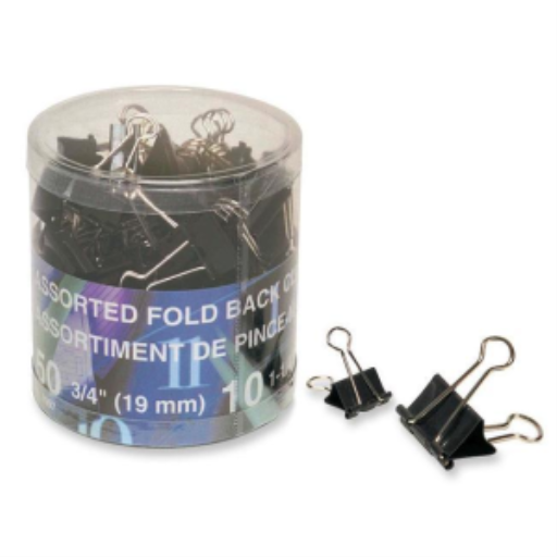 Fold Back Clips 60 Black, Assorted Sizes - 50 x 3/4" (19mm), 10 x 1-1/4" (32mm) / Pince-notes 60 noires, tailles variées - 50 x 3/4 po, 10 x 1-1/4 po
