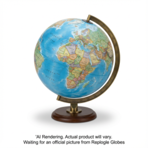 Globe de bureau Replogle Globes National Geographic Hudson 30 cm – Océan bleu avec base en bois dur finition noyer