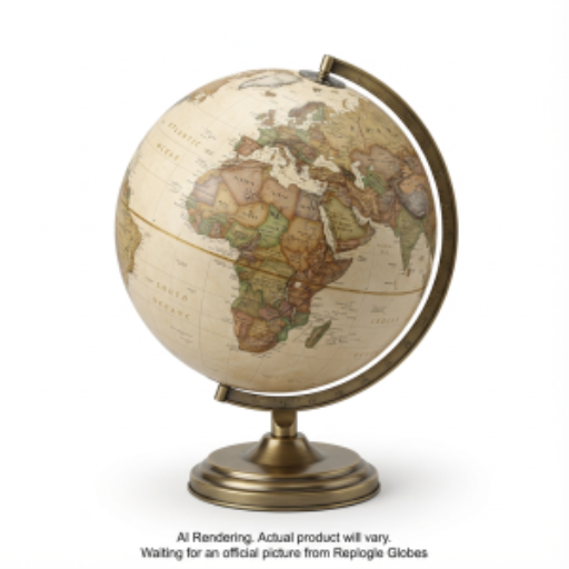 Globe de bureau National Geographic Grosvenor, diamètre 30 cm, parchemin antique, océan, avec base en métal et demi-méridien (anglais)
