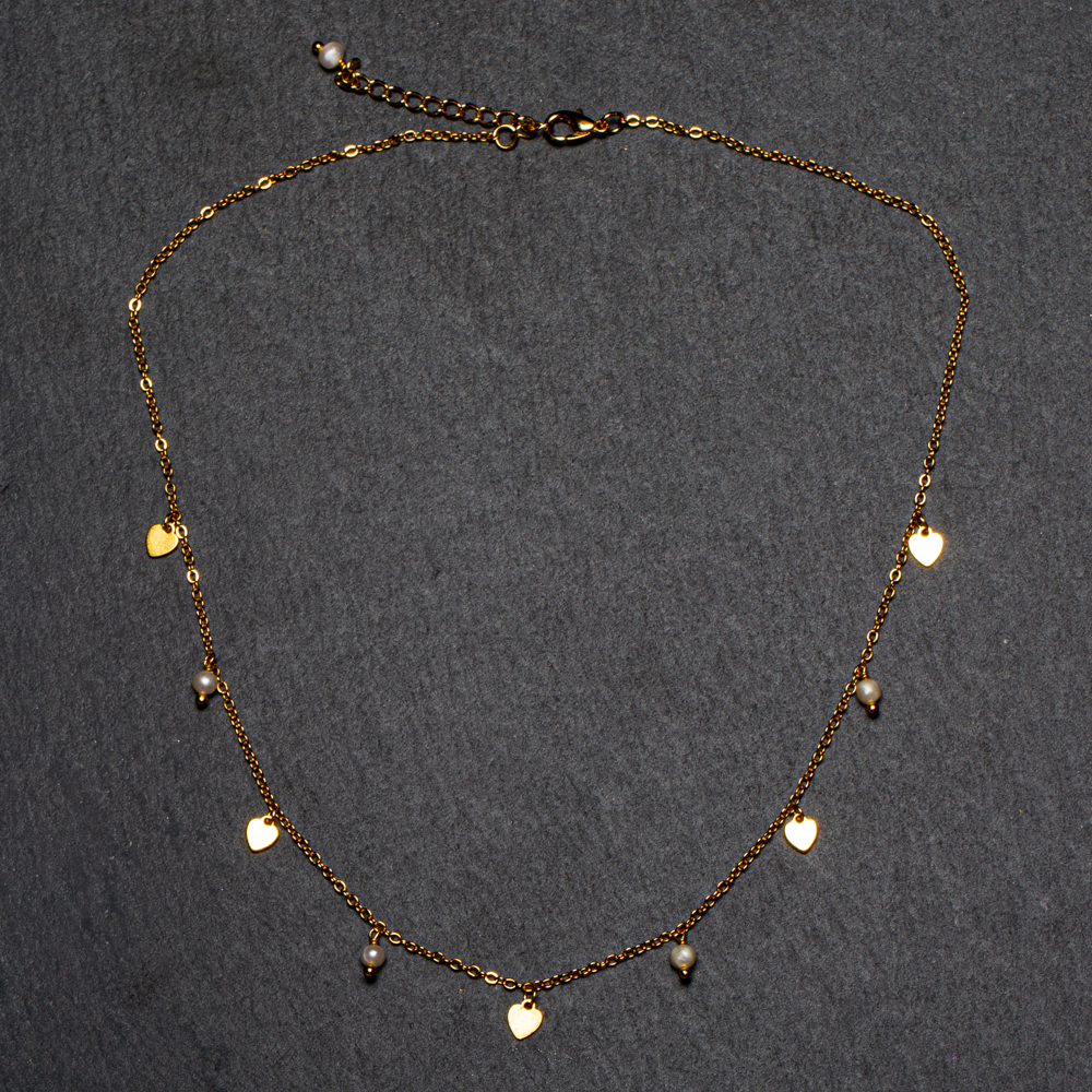 Delicate Pearl & Heart Necklace In Gold Plate