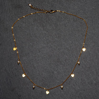 Delicate Pearl & Heart Necklace In Gold Plate