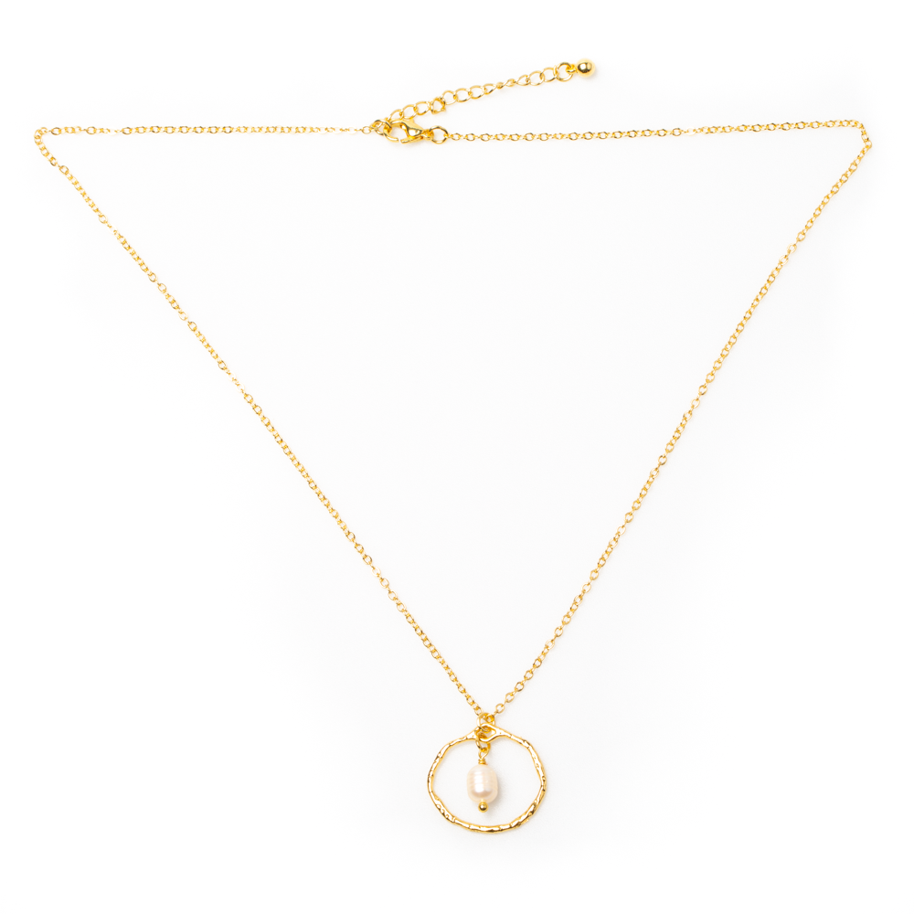 Simple Ring & Pearl Necklace In Gold Plate