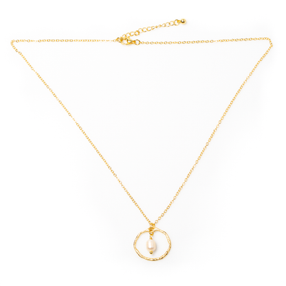 Simple Ring & Pearl Necklace In Gold Plate
