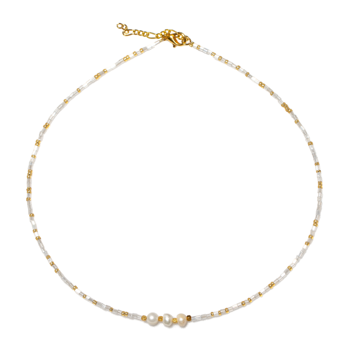 Triple Pearl & Bead Short Necklace