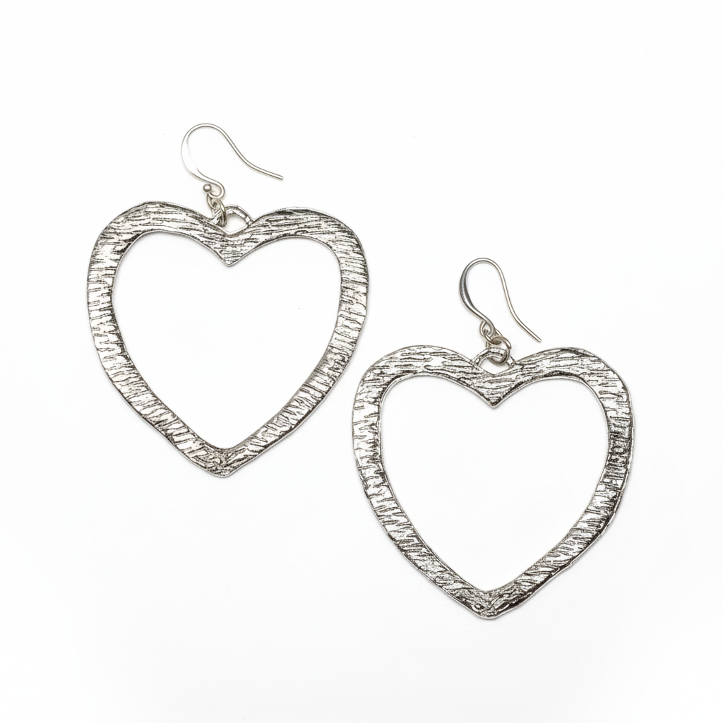 Boucles d'oreilles cœur texturées - Plaqué argent
