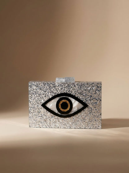 Silver Evil Eye Clutch