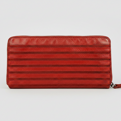 MET Women’s Leather Zip Around Wallet. Striped Textured Long Wallet