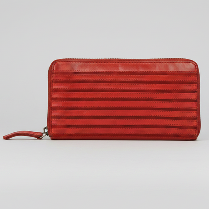 MET Women’s Leather Zip Around Wallet. Striped Textured Long Wallet