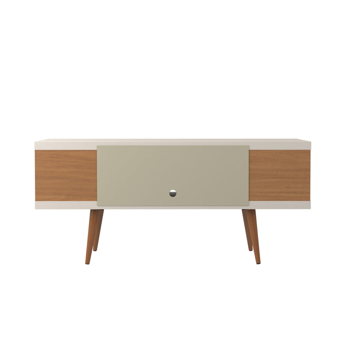 Meuble TV moderne Eureka 53,14 po avec 4 étagères – Blanc cassé lustré/Crème d'érable