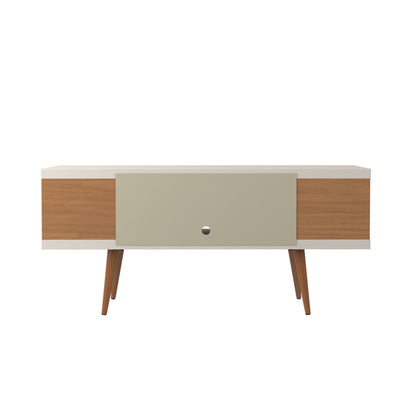 Meuble TV moderne Eureka 53,14 po avec 4 étagères – Blanc cassé lustré/Crème d'érable