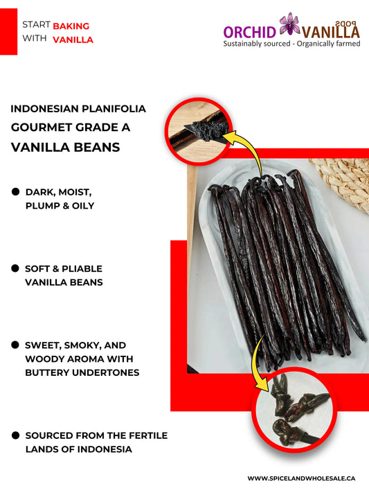 Indonesian Vanilla (Sumatra) Planifolia Gourmet Grade-A Beans<br>For Extract And Baking<BR>By Ounce