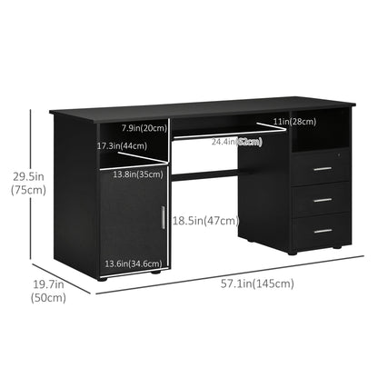 Bloom 57" Computer Desk with Keyboard Tray and Storage Drawers-Black