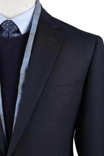 BUILD YOUR PACKAGE: Navy Slim Fit Suit (Package Includes 2 Pc Suit, Shirt, Necktie or Bow Tie, Matching Pocket Square, & Shoes)