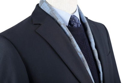BUILD YOUR PACKAGE: Navy Slim Fit Suit (Package Includes 2 Pc Suit, Shirt, Necktie or Bow Tie, Matching Pocket Square, & Shoes)