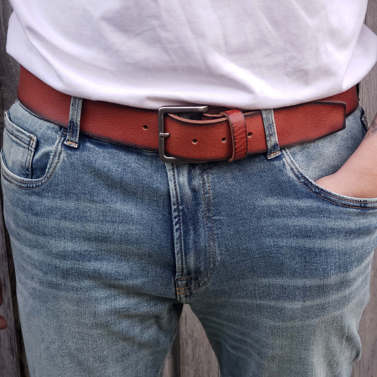 The Mountain Belt - Grey Leather Belt with Charred Edges