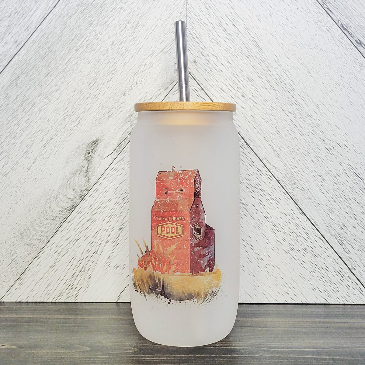 Bocal en verre de type silo à grains avec couvercle en bambou