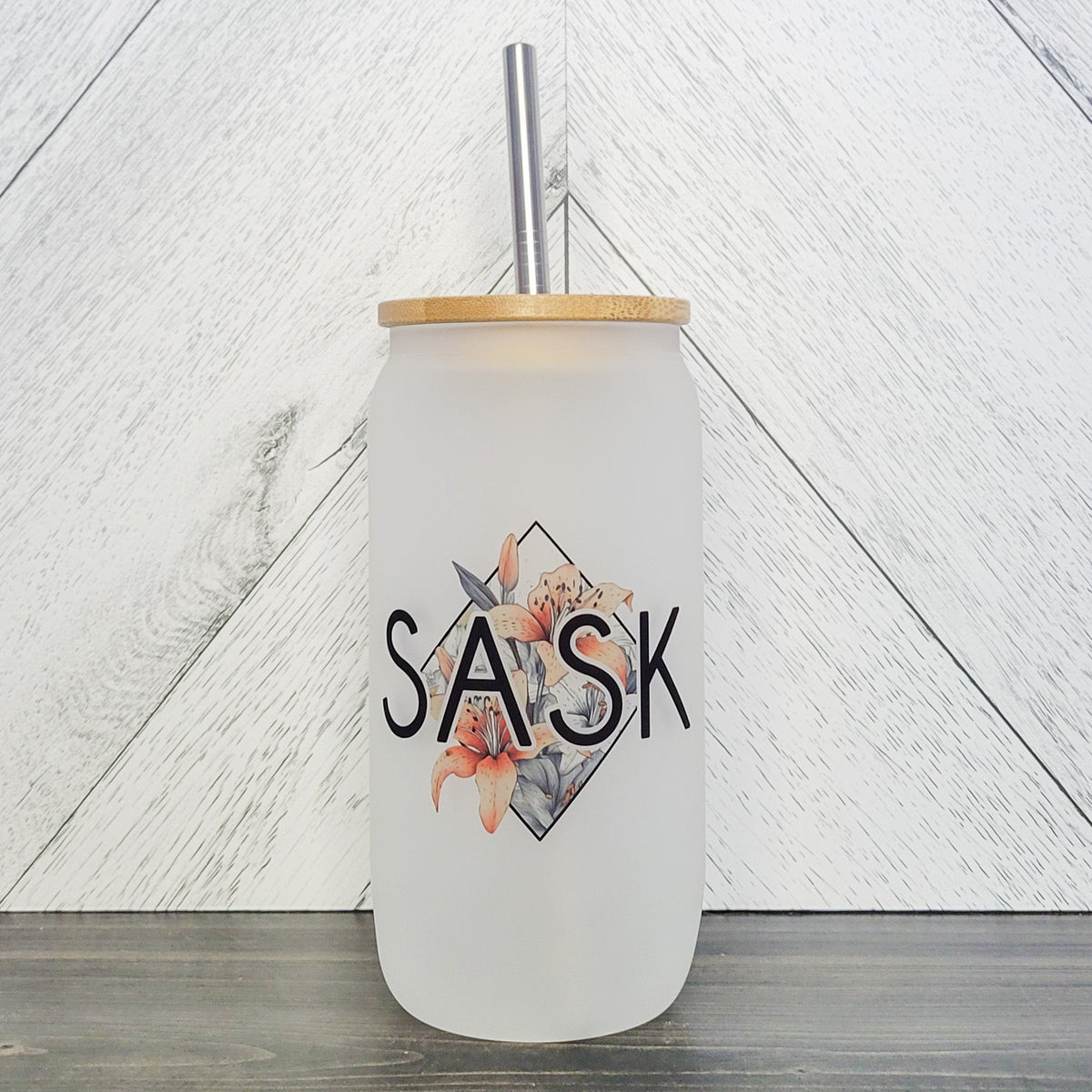 Bocal SASK Diamond Glass avec couvercle en bambou