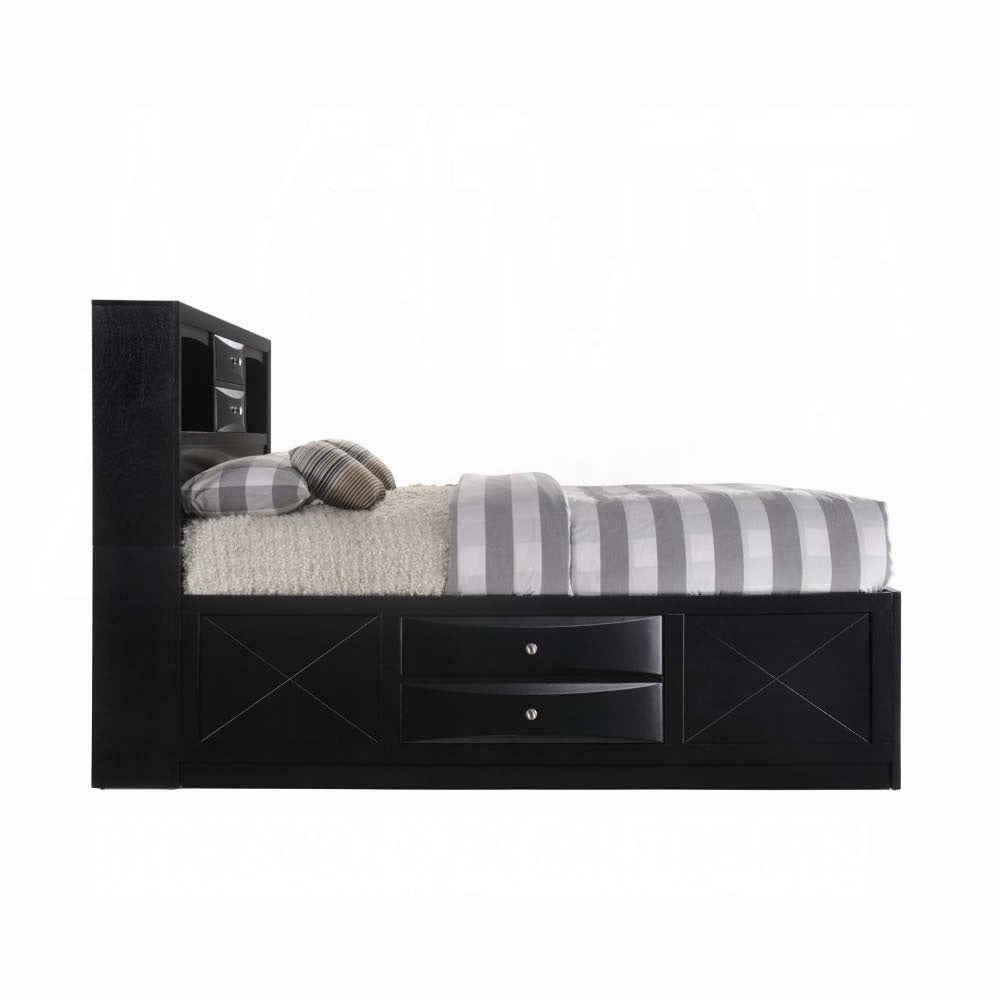 Lit plate-forme de rangement à tiroirs multiples Neend – Noir