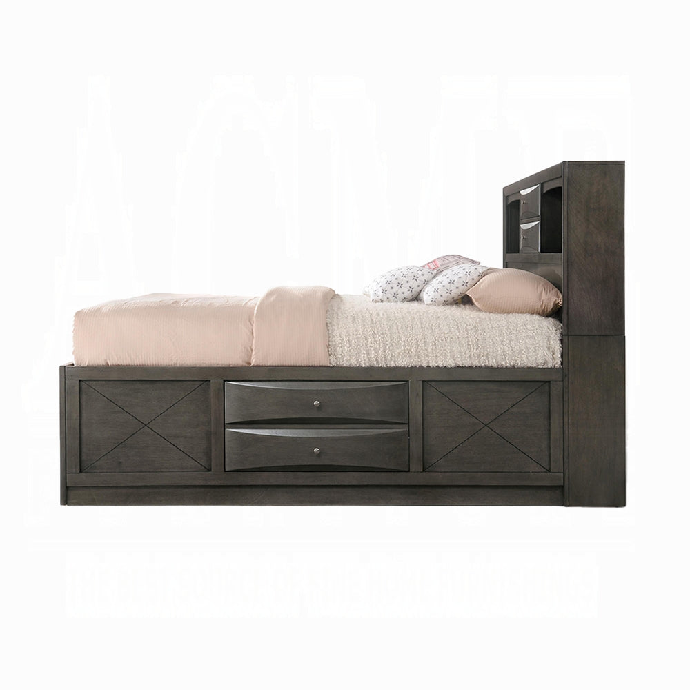 Lit plateforme de rangement multi-tiroirs Neend - Chêne gris