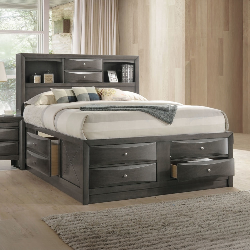Lit plateforme de rangement multi-tiroirs Neend - Chêne gris