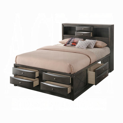 Lit plateforme de rangement multi-tiroirs Neend - Chêne gris