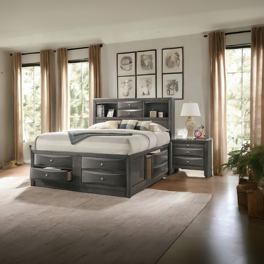 Lit plateforme de rangement multi-tiroirs Neend - Chêne gris