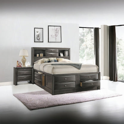 Lit plateforme de rangement multi-tiroirs Neend - Chêne gris