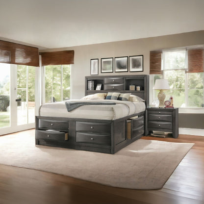 Lit plateforme de rangement multi-tiroirs Neend - Chêne gris