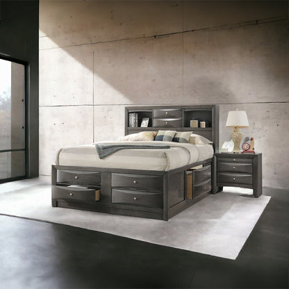 Lit plateforme de rangement multi-tiroirs Neend - Chêne gris