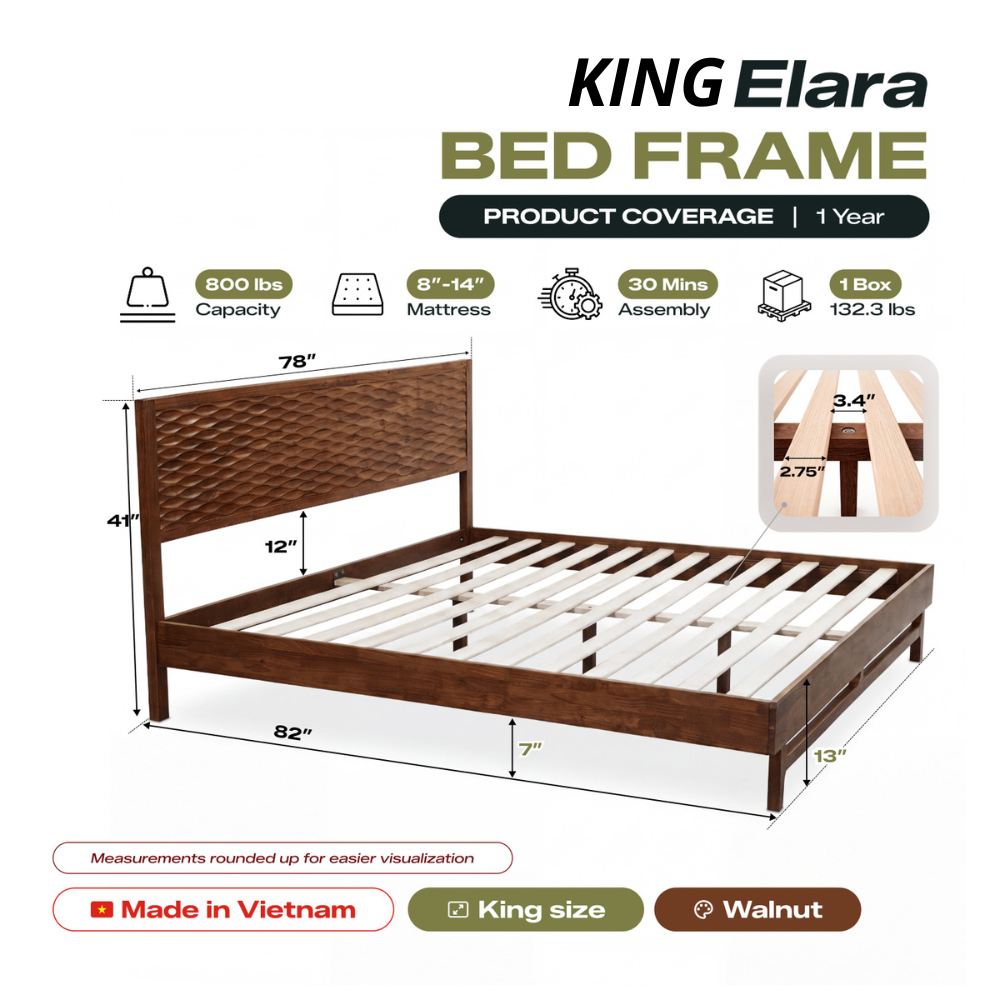 Elara Solid Wood Bed Frame