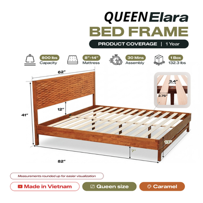 Elara Solid Wood Bed Frame