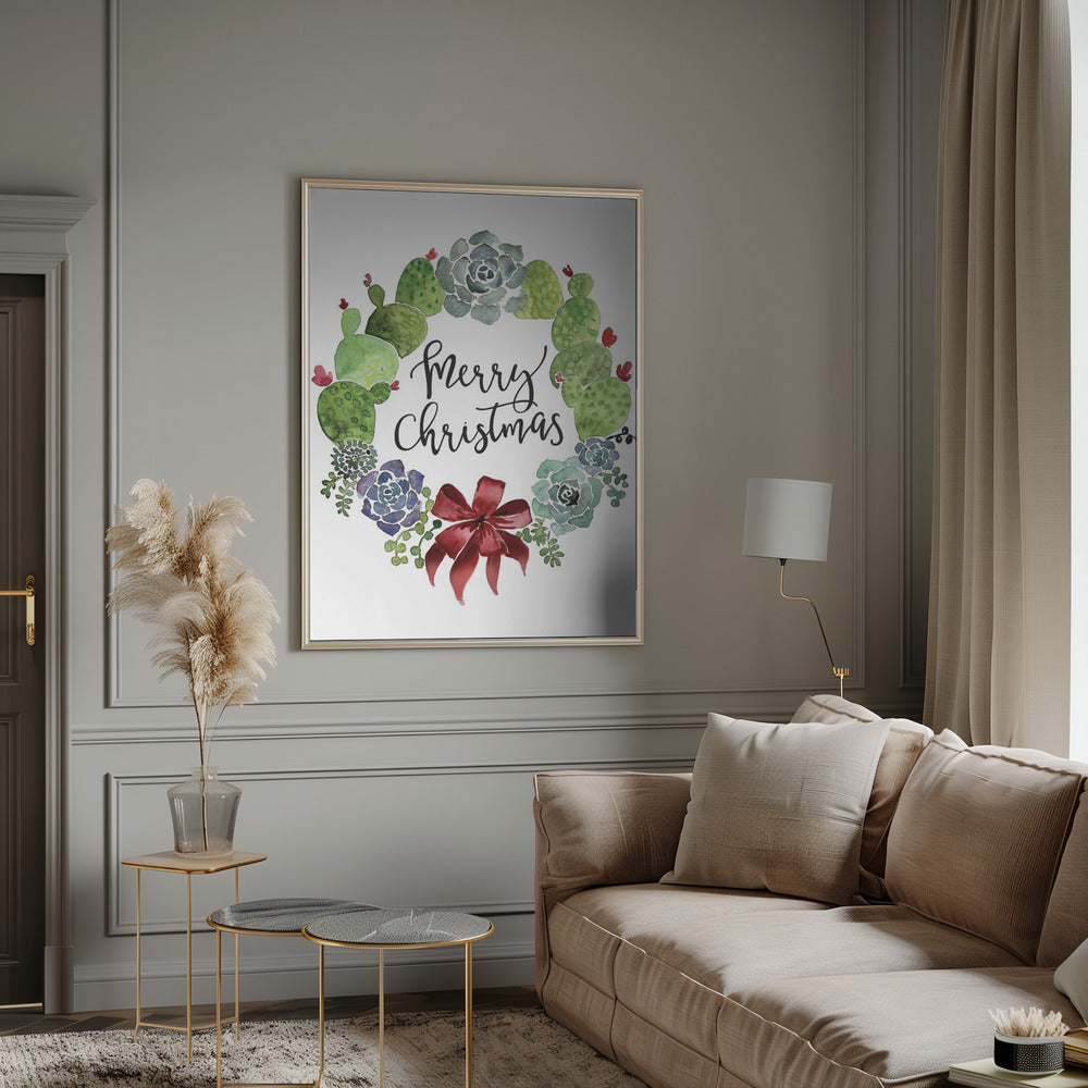 Décoration murale Couronne de Noël cactus et plantes grasses joyeux Noël