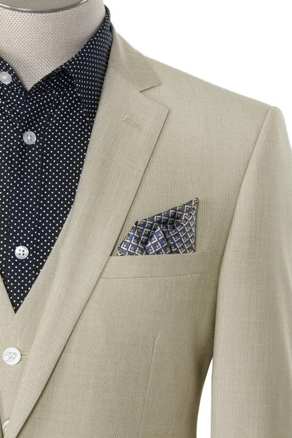 BUILD YOUR PACKAGE: Light Tan Slim Fit Suit (Package Includes 2 Pc Suit, Shirt, Necktie or Bow Tie, Matching Pocket Square, & Shoes)