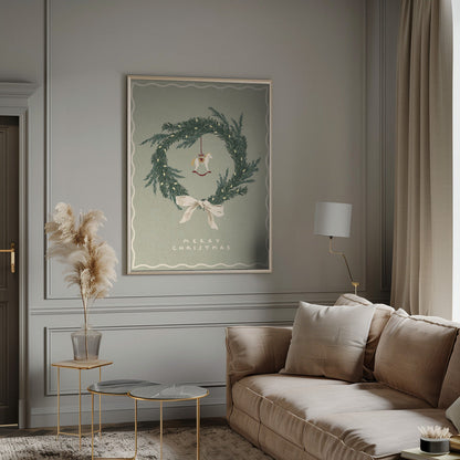 Toile murale Chevaux Jouet sur une couronne de Noël avec nœud