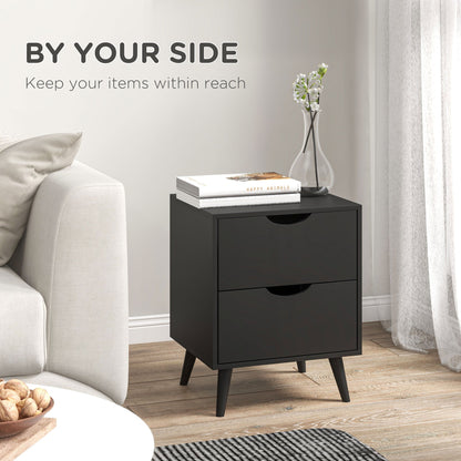Jesse Nightstand with 2 Drawers and Pine Wood Legs-Black