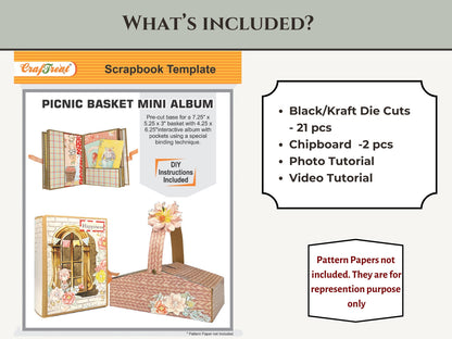 CrafTreat Picnic Basket Mini Album DIY Scrapbook Blank - Kraft