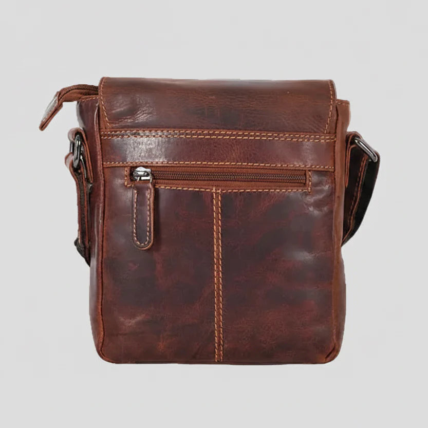 Greenwood Leather Mini-Messenger Bag. Wax Pull-Up Leather Flap Over Bag