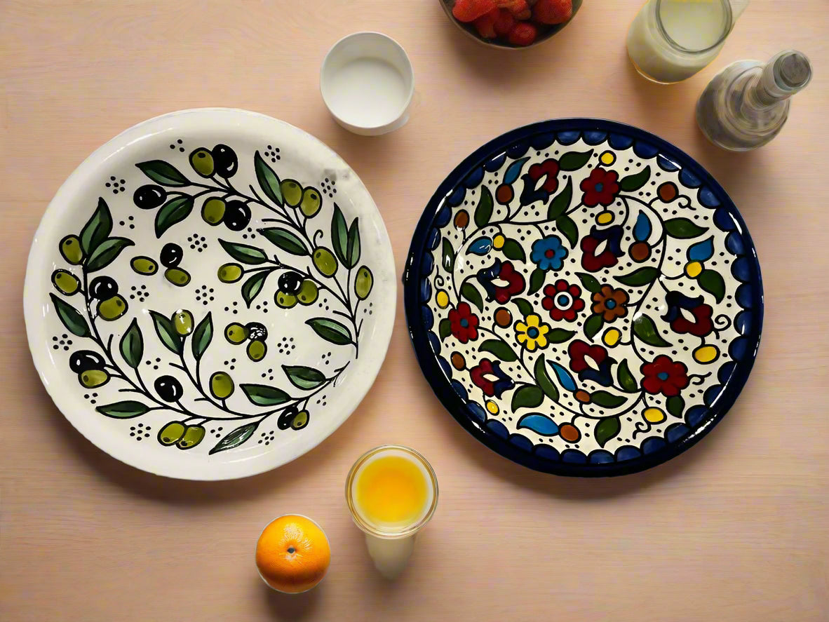 Bol de service en céramique fait main – Bol à soupe, à soupe et à salade de 19 cm | Motifs Olive Harmony et Garden Rose Vine