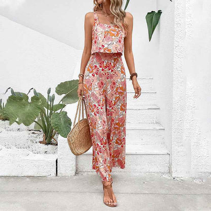 Women's Printed Square-Neck Camisole Cropped Jumpsuit