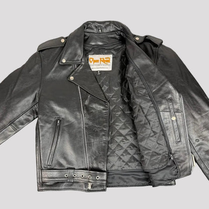 Open Road Men’s Buffalo Leather Biker Jacket with Removable Lining