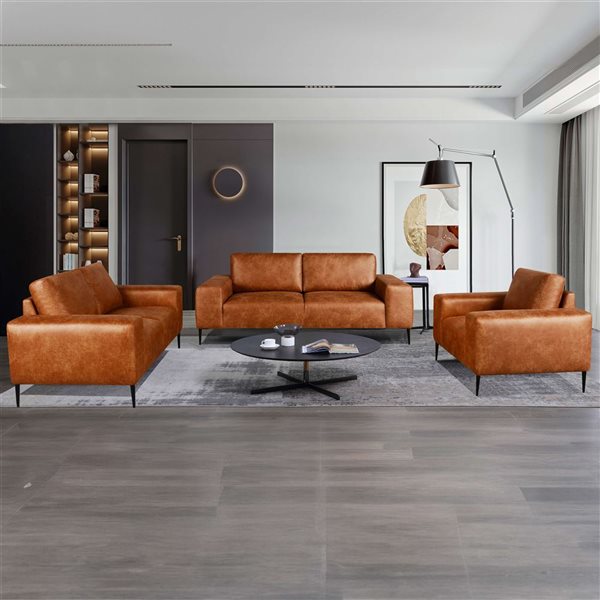 Canapé Freeman en cuir marron clair rustique