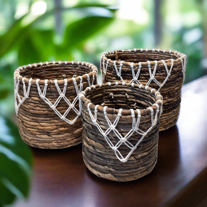 Banana Leaf & Macrame Apex Planter Basket